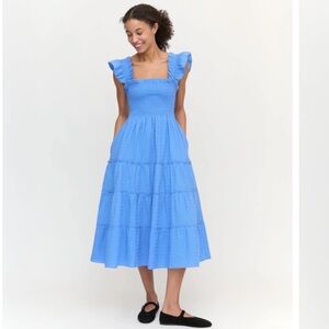 Hill House Ellie Nap Dress Clip Dot Textured Cotton Hydrangea Blue Size Small